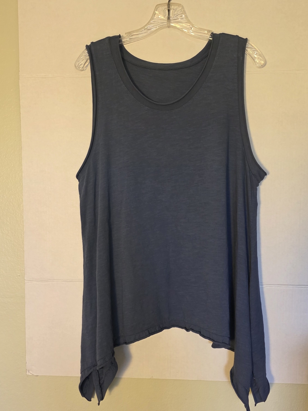 Made in Italy Lagenlook Asymmetrical Handkerchief Hem Tank Top Blue One Size